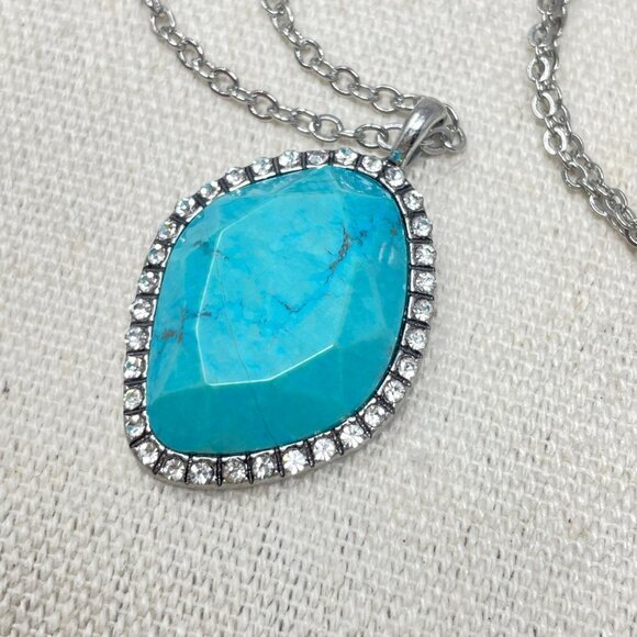 Chloe + Isabel Necklace & Bracelet Set Faux Turquoise Blue Pave Silver-Tone - Picture 2 of 7